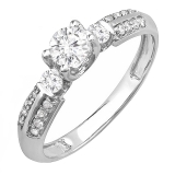 0.55 Carat (ctw) 14k White Gold Round Diamond Ladies 3 Stone Bridal Unique Engagement Ring 1/2 CT