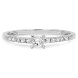 0.45 Carat (ctw) 14k White Gold Princess and Round Diamond Ladies Solitaire With Accents Bridal Engagement Ring 1/2 CT