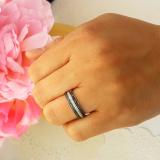 0.10 Carat (ctw) Sterling Silver Round Black Blue and White Real Diamond Wedding Anniversary Stackable Band 3 pcs Ring Set 1/10 CT