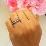 0.10 Carat (ctw) Sterling Silver Round Black Blue and White Real Diamond Wedding Anniversary Stackable Band 3 pcs Ring Set 1/10 CT