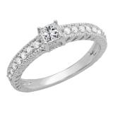 0.50 Carat (ctw) 14k White Gold Princess and Round Diamond Ladies Solitaire With Accents Bridal Engagement Ring 1/2 CT