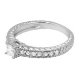0.50 Carat (ctw) 14k White Gold Princess and Round Diamond Ladies Solitaire With Accents Bridal Engagement Ring 1/2 CT