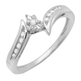 0.10 Carat (ctw) 10k White Gold Round Diamond Ladies Bridal Marquise Shaped Bypass Engagement Promise Ring 1/10 CT