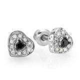 0.25 Carat (ctw) Sterling Silver Round Cut Black & White Diamond Ladies Heart Shaped Stud Earrings 1/4 CT