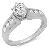 1.00 Carat (ctw) 10K White Gold Round Cut Diamond Ladies Bridal Solitaire With Accents Engagement Ring 1 CT