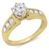 1.00 Carat (ctw) 10K Yellow Gold Round Cut Diamond Ladies Bridal Solitaire With Accents Engagement Ring 1 CT