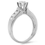 1.00 Carat (ctw) 14K White Gold Round Cut Diamond Ladies Bridal Solitaire With Accents Engagement Ring 1 CT