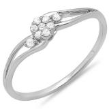 0.10 Carat (ctw) 10k White Gold Round Diamond Ladies Bridal Swirl Split Shank Cluster Promise Ring 1/10 CT