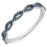 0.20 Carat (ctw) 14K White Gold Round Blue Diamond Ladies Swirl Anniversary Wedding Band Stackable Ring 1/5 CT