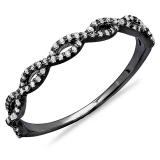 0.20 Carat (ctw) Black Rhodium Plated 18K White Gold Round Diamond Ladies Swirl Anniversary Wedding Band Stackable Ring 1/5 CT