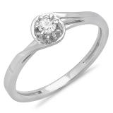 0.12 Carat (ctw) 14K White Gold Round Cut Diamond Ladies Twisted Style Solitaire Bridal Promise Ring