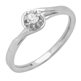 0.12 Carat (ctw) 10K White Gold Round Cut Diamond Ladies Twisted Style Solitaire Bridal Promise Ring