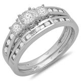 0.40 Carat (ctw) 10k White Gold Round Diamond Ladies 3 Stone Bridal Engagement Ring Set