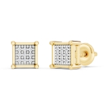 0.06 Carat (ctw) Round White Diamond Men's Hip Hop Iced Stud Earrings 10K Yellow Gold