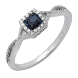 0.15 Carat (ctw) 10k White Gold Round Cut Blue and White Diamond Ladies Crossover Split Shank Engagement Bridal Promise Ring