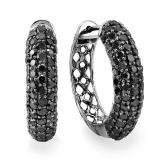 3.00 Carat (ctw) 10k White Gold Black Rhodium Plated Round Black Diamond Men's Hip Hop Iced Out Hoop Earrings 3 CT