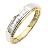 0.12 Carat (ctw) 18K Yellow Gold Plated Sterling Silver Round Diamond Men's Seven Stone Wedding Band