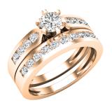 1.00 Carat (ctw) 10k Rose Gold Round Diamond Ladies Bridal Engagement Ring Set With Matching Band 1 CT