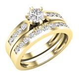 1.00 Carat (ctw) 18k Yellow Gold Round Diamond Ladies Bridal Engagement Ring Set With Matching Band 1 CT