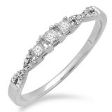 0.10 Carat (ctw) 10k White Gold Round Diamond Ladies Bridal Crossover Swirl 3 Stone Promise Engagement Ring 1/10 CT