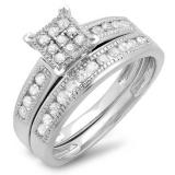 0.50 Carat (ctw) 14K White Gold Round White Diamond Ladies Engagement Bridal Ring Set Matching Wedding Band 1/2 CT