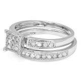 0.50 Carat (ctw) Sterling Silver Round White Diamond Ladies Engagement Bridal Ring Set Matching Wedding Band 1/2 CT