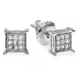 0.07 Carat (ctw) 10K White Gold Round Diamond Micro Pave Hip Hop Iced Square Shaped Stud Earrings
