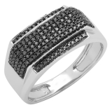 0.48 Carat (ctw) Platinum Plated Sterling Silver Round Black Diamond Men's Flashy Hip Hop Pinky Ring 1/2 CT