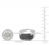 0.48 Carat (ctw) Platinum Plated Sterling Silver Round Black Diamond Men's Flashy Hip Hop Pinky Ring 1/2 CT
