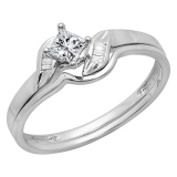 0.30 Carat (ctw) 14k White Gold Princess & Baguette Cut Diamond Ladies Bridal Engagement Ring Matching Band Set 1/3 CT