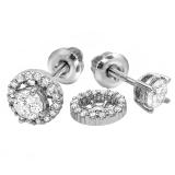 1.10 Carat (ctw) 14k White Gold Round Diamond Ladies Halo Stud Earrings With Removable Jackets 1 1/10 CT