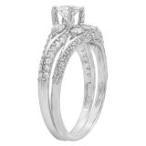 IGI CERTIFIED 1.45 Carat (ctw) 14K White Gold Round Diamond Ladies 3 Stone Bridal Engagement Ring Set With Matching Band 1 1/2 CT