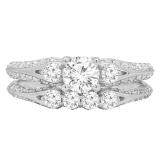 IGI CERTIFIED 1.45 Carat (ctw) 14K White Gold Round Diamond Ladies 3 Stone Bridal Engagement Ring Set With Matching Band 1 1/2 CT