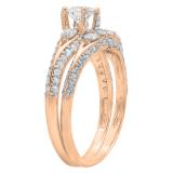 1.30 Carat (ctw) 14k Rose Gold Round Diamond Ladies 3 Stone Bridal Engagement Ring Set With Matching Band