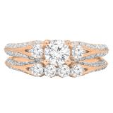 1.30 Carat (ctw) 14k Rose Gold Round Diamond Ladies 3 Stone Bridal Engagement Ring Set With Matching Band