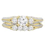 1.30 Carat (ctw) 14k Yellow Gold Round Diamond Ladies 3 Stone Bridal Engagement Ring Set With Matching Band