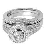 0.50 Carat (ctw) Sterling Silver Round White Diamond Ladies Split Shank Bridal Engagement Ring Set Matching Wedding Band 1/2 CT