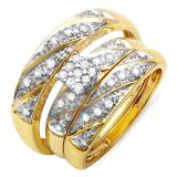 0.32 Carat (ctw) 10k Yellow Gold Round Diamond Ladies & Mens His Hers Bridal Engagement Ring Trio Set Matching Band 1/3 CT