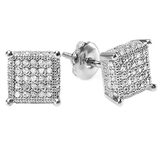 DGLA CERTIFIED Round White Diamond Square Clustered Screwback Men's & Women's (Unisex) Stud Earrings (0.55 ctw Color I-J Clarity I2-I3) in 925 Sterling Silver