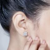 DGLA CERTIFIED Round White Diamond Square Clustered Screwback Men's & Women's (Unisex) Stud Earrings (0.55 ctw Color I-J Clarity I2-I3) in 925 Sterling Silver
