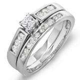 0.60 Carat (ctw) 14k White Gold Princess & Round Diamond Ladies Bridal Engagement Ring Set With Matching Band