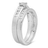 0.60 Carat (ctw) 14k White Gold Princess & Round Diamond Ladies Bridal Engagement Ring Set With Matching Band