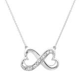 0.10 Carat (ctw) 14K White Gold Round White Diamond Ladies Double Heart Infinity Love Pendant 1/10 CT