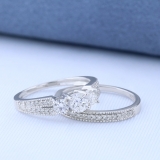 1.00 Carat (ctw) 14k White Gold Round Diamond Ladies 3 Stone Split Shank Bridal Engagement Ring Matching Band Set 1 CT