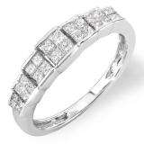 0.55 Carat (ctw) 14k White Gold Princess Diamond Ladies Bridal Engagement Ring 1/2 CT