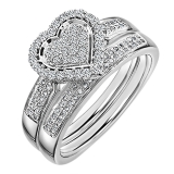 0.38 Carat (ctw) 10k White Gold Round Diamond Ladies Bridal Heart Shape Engagement Ring Set With Matching Band