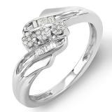 0.16 Carat (ctw) Sterling Silver Round & Baguette Diamond Ladies 3 Stone Concept Cocktail Right Hand Promise Ring 1/6 CT