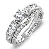 0.95 Carat (ctw) 14k White Gold Round Diamond Ladies Bridal Engagement Ring With Matching Band Set 1 CT