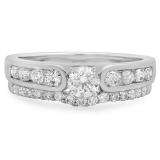 0.95 Carat (ctw) 14k White Gold Round Diamond Ladies Bridal Engagement Ring With Matching Band Set 1 CT