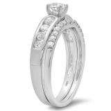 0.95 Carat (ctw) 14k White Gold Round Diamond Ladies Bridal Engagement Ring With Matching Band Set 1 CT